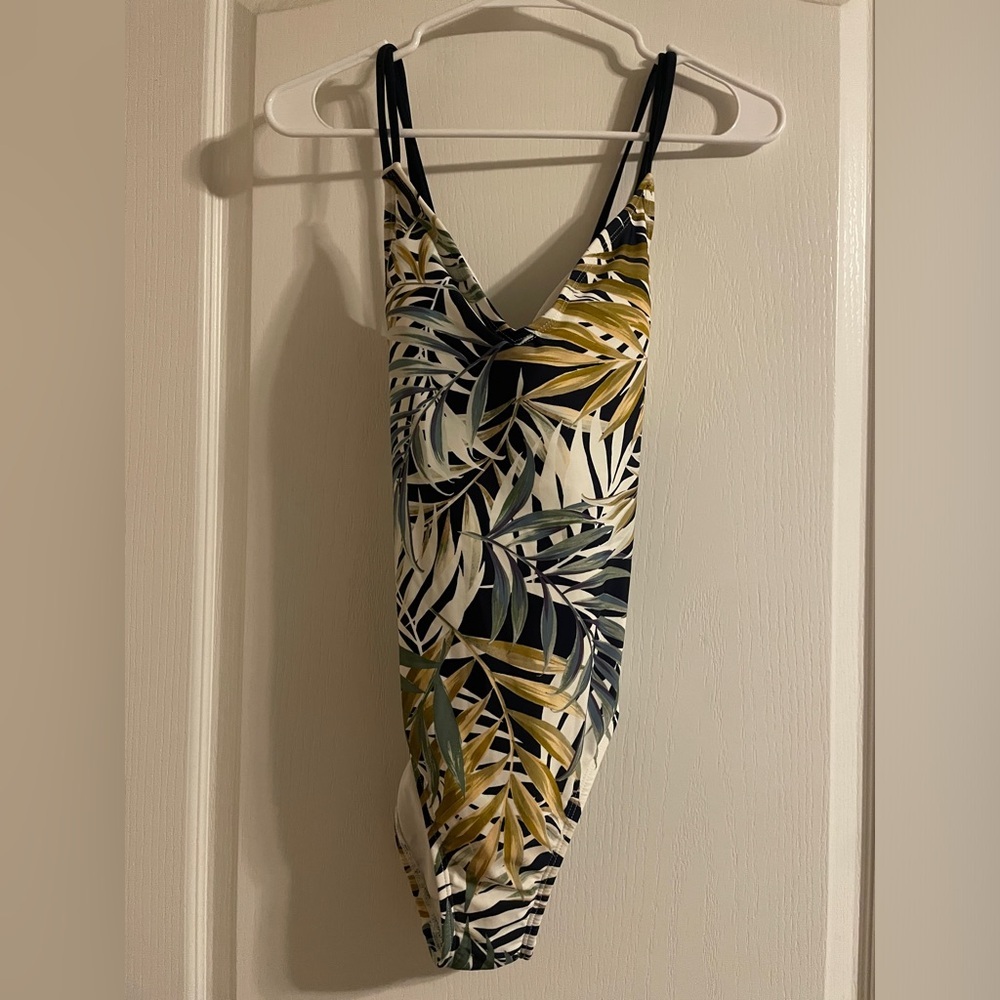 Hurley Green Yellow Tropical Cayman Palms One Piece Swimsuit M Beach Vacation
